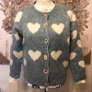 Cardigan sweater heart blue knit button womens winter thick sweater Long sleeve